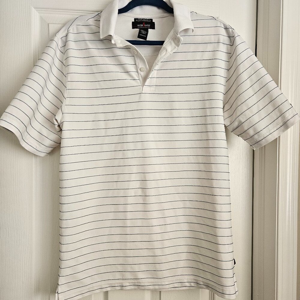 White Striped Men's WeirGolf Short Sleeve Polo with buttons size S